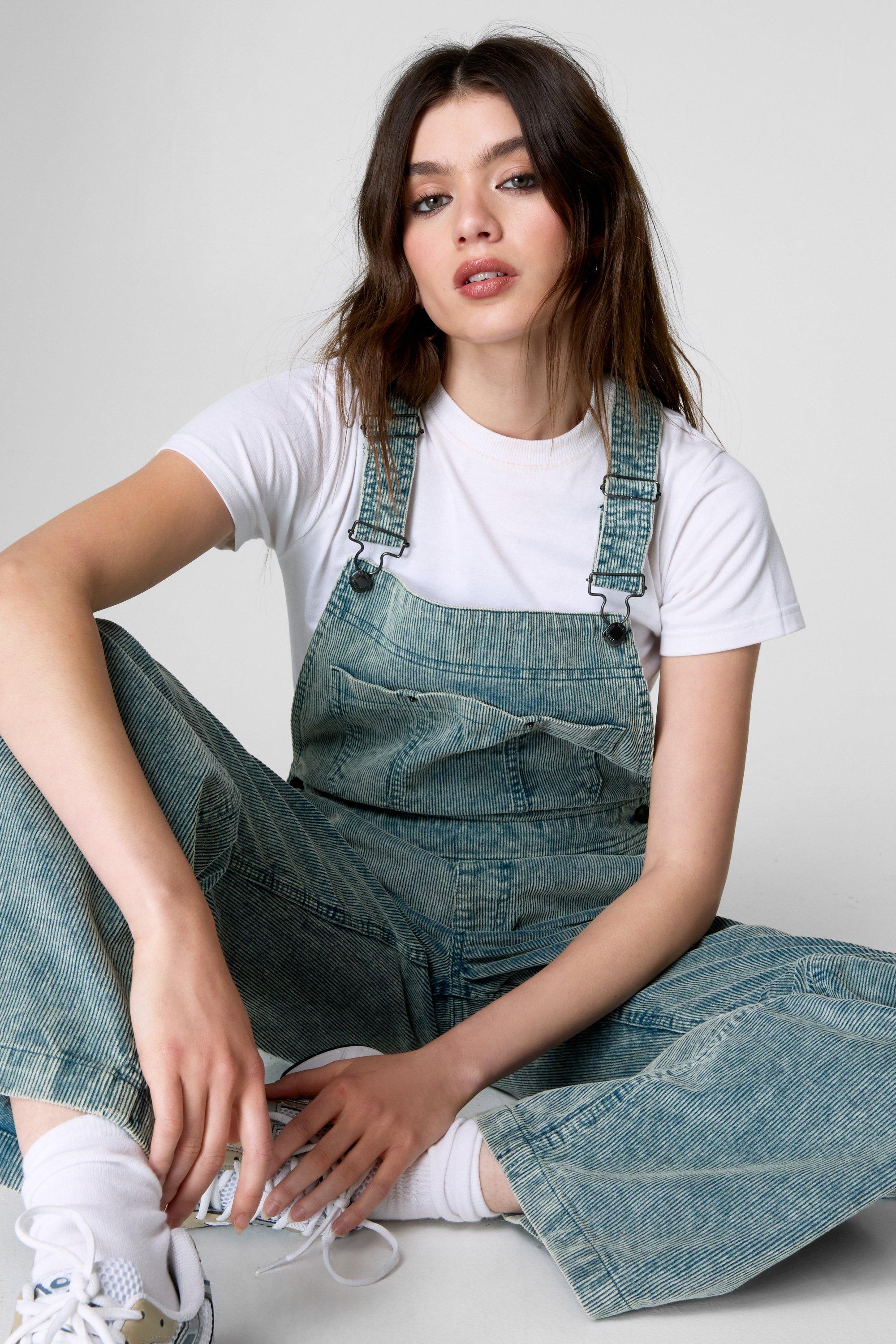 Nasty Gal Womens Cord Dungaree Washed Blue